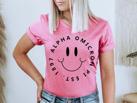 Alpha Gamma Delta Smiley Face Halo Sorority T-shirt _ 2502g