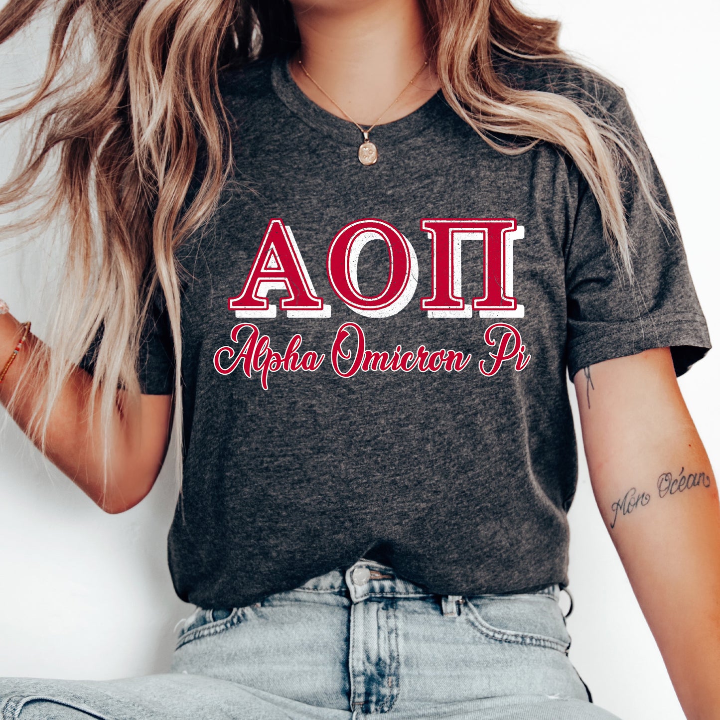 Alpha Omicron Pi Greek Colors Sorority T-shirt _ 36073g