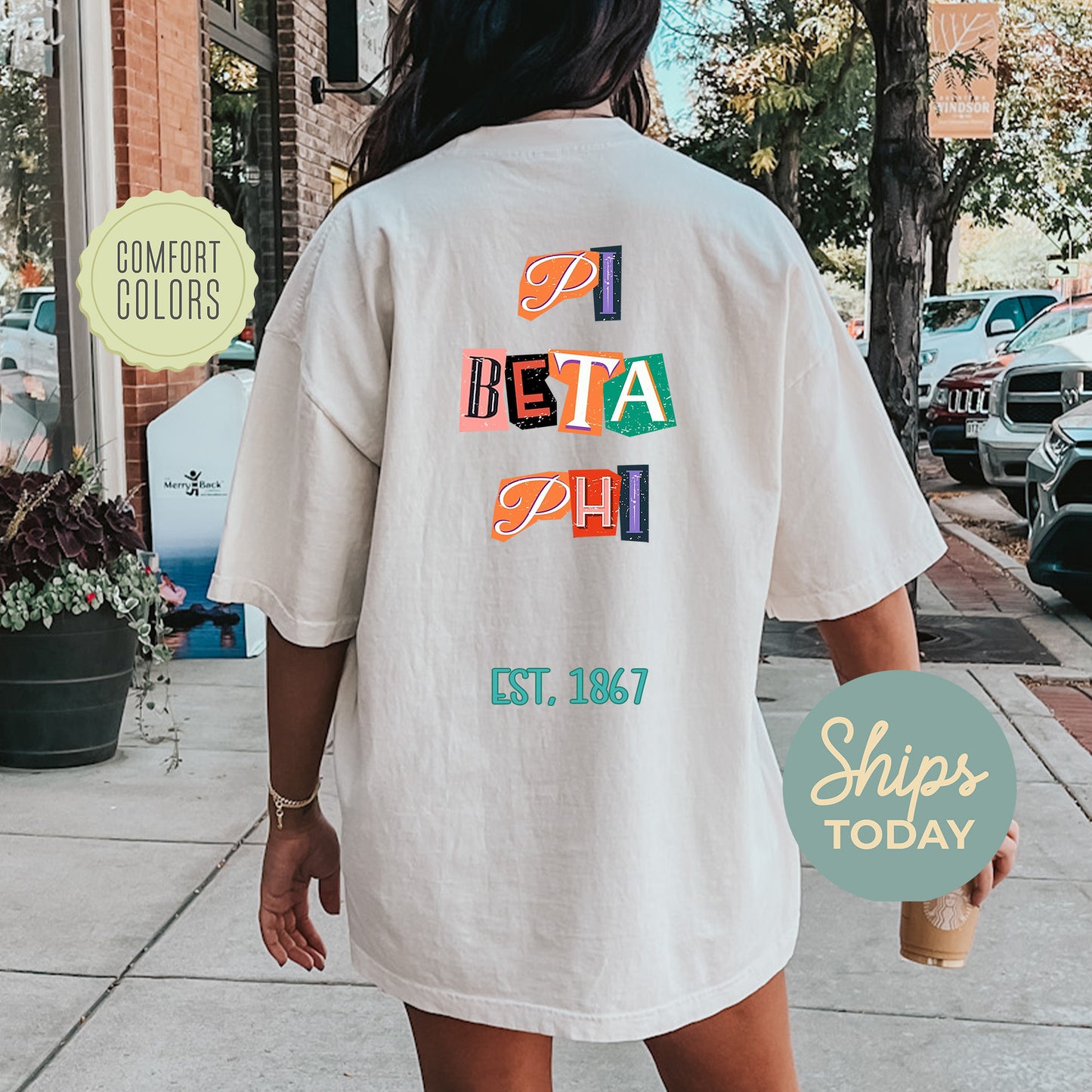 Pi Beta Phi Letter Cuts Comfort Colors Sorority T-shirt _ 35906g