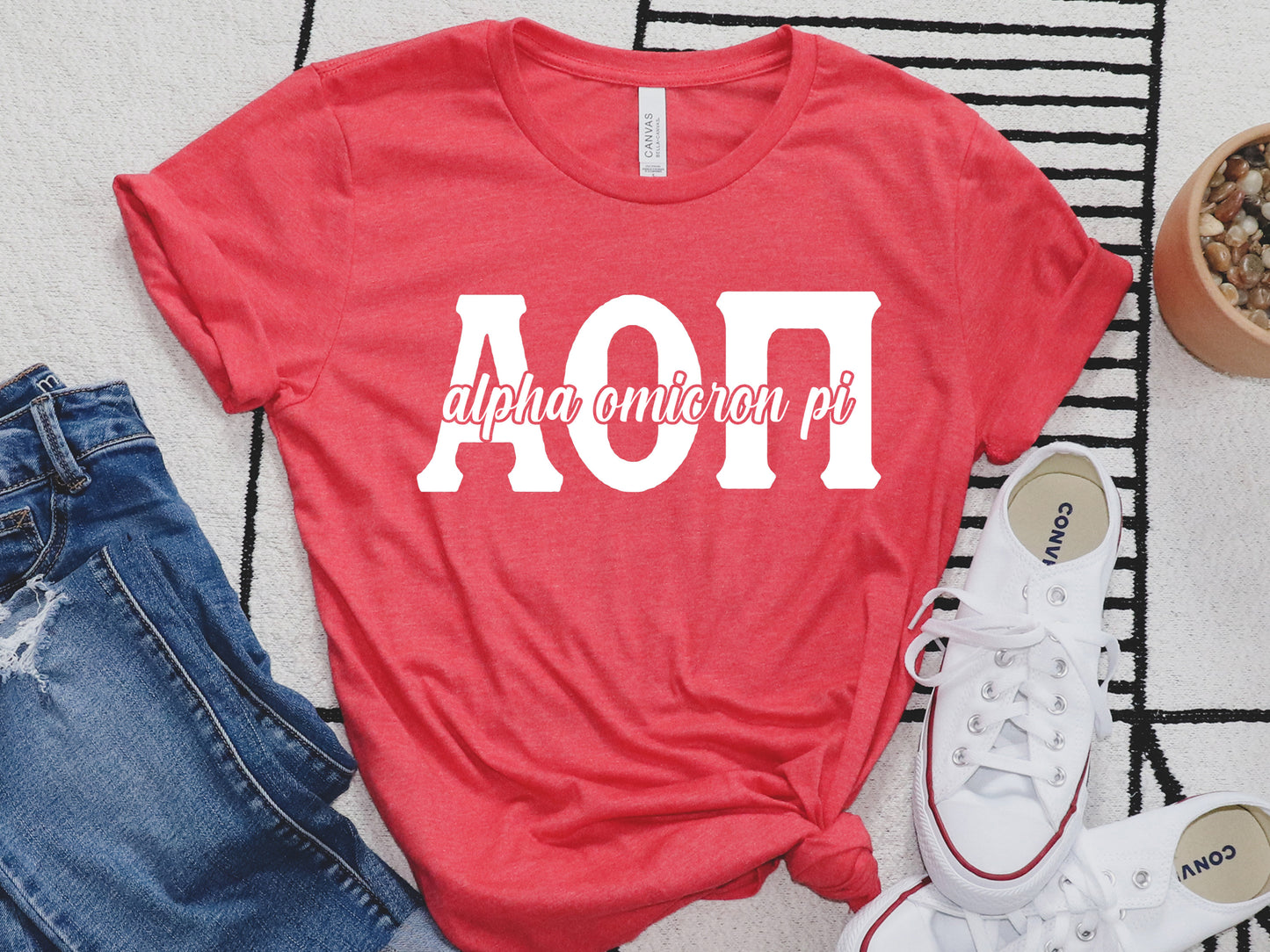 Alpha Omicron Pi Sliced White Letters Sorority T-shirt _ 2242g