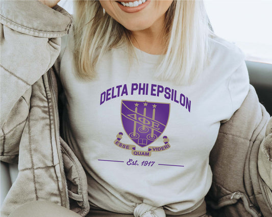 Delta Phi Epsilon Loyalty Crest Sorority T-shirt _ 4432g