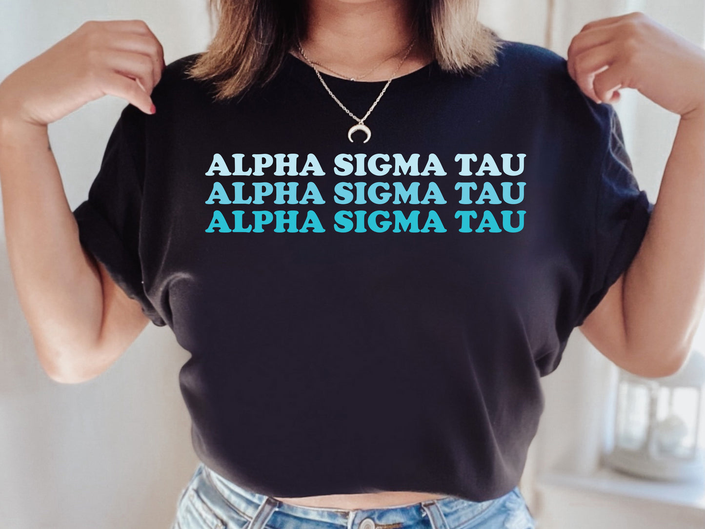 Alpha Sigma Tau Touch of Blue Sorority T-shirt _ 2584g