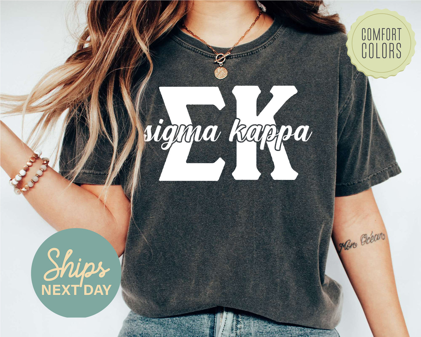 Sigma Kappa Sliced White Letters Comfort Colors Sorority T-shirt _ 2260g