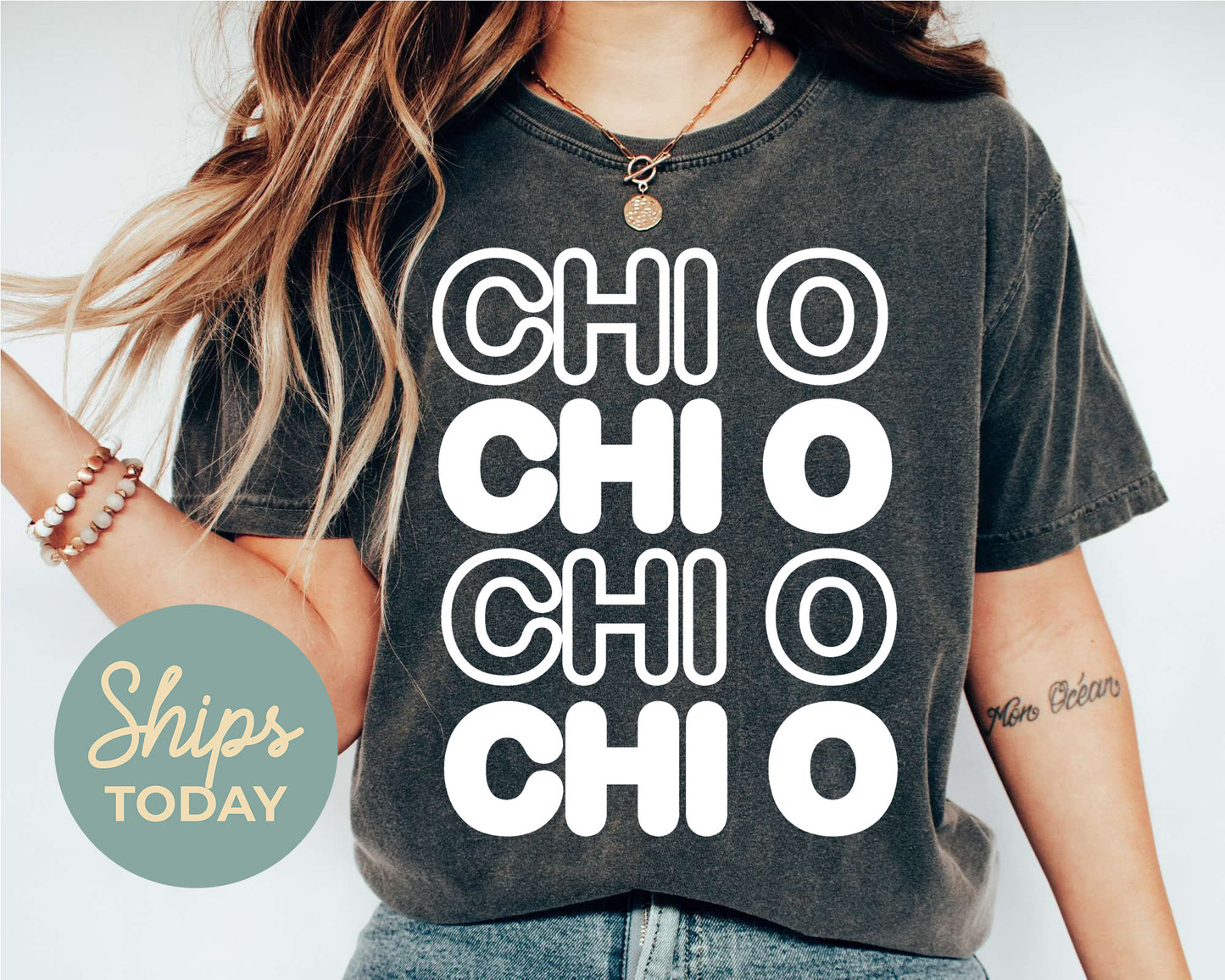Chi Omega Bold Bubble Letter Sorority T-shirt _ 2221g