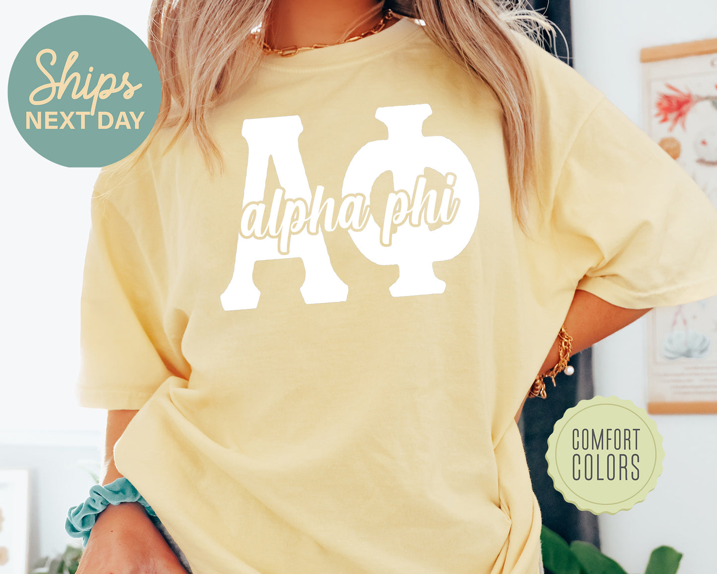 Alpha Phi Sliced White Letters Comfort Colors Sorority T-shirt _ 2243g