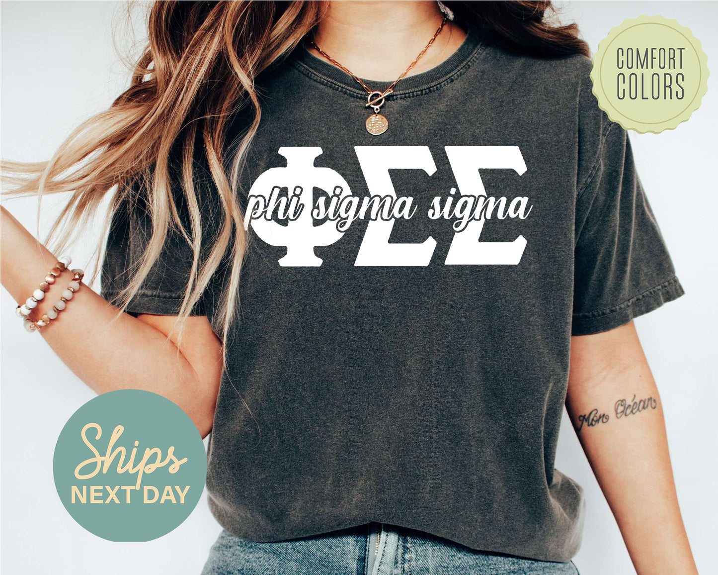 Phi Sigma Sigma Sliced White Letters Comfort Colors Sorority T-shirt _ 2257g