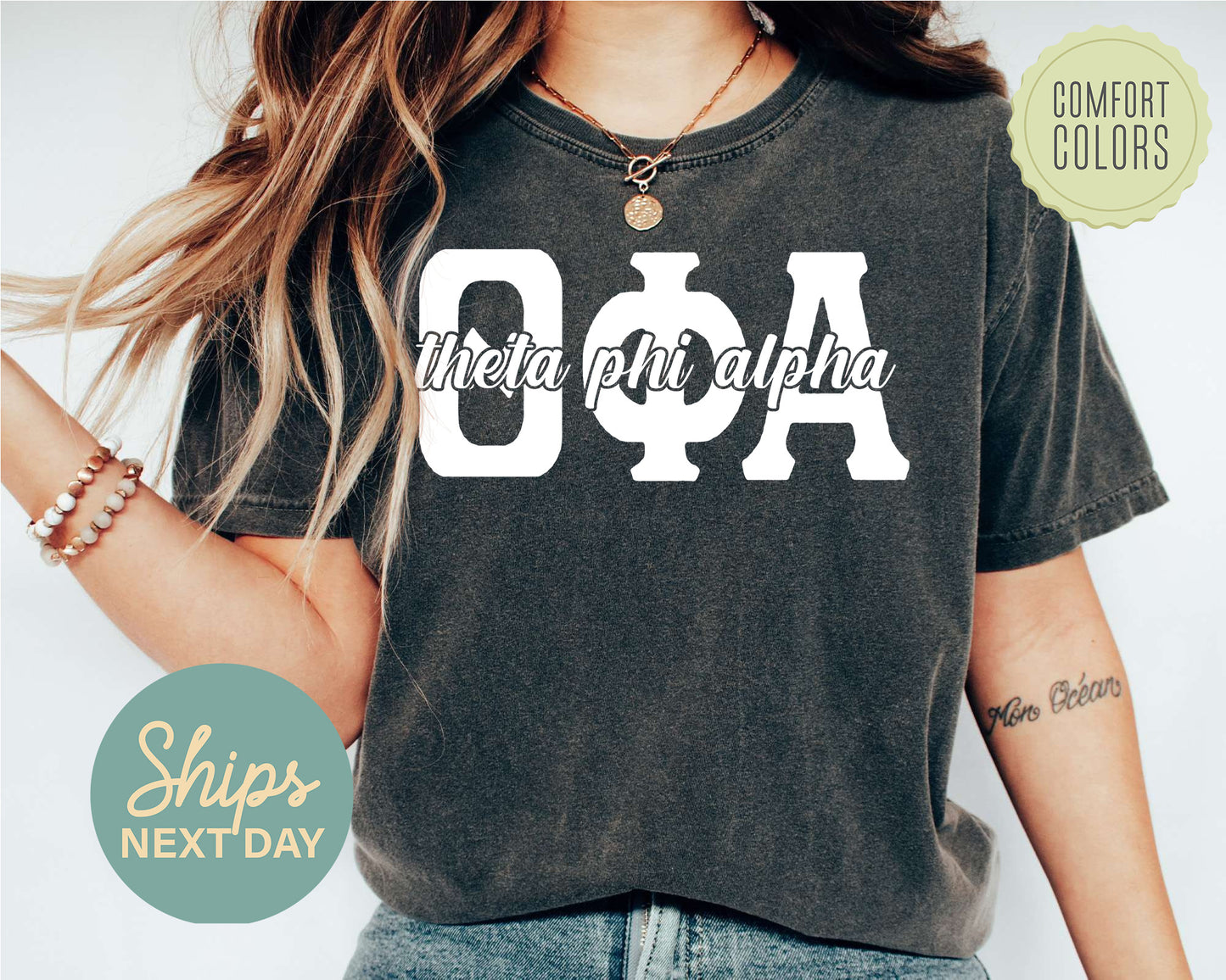 Theta Phi Alpha Sliced White Letters Comfort Colors Sorority T-shirt _ 2262g