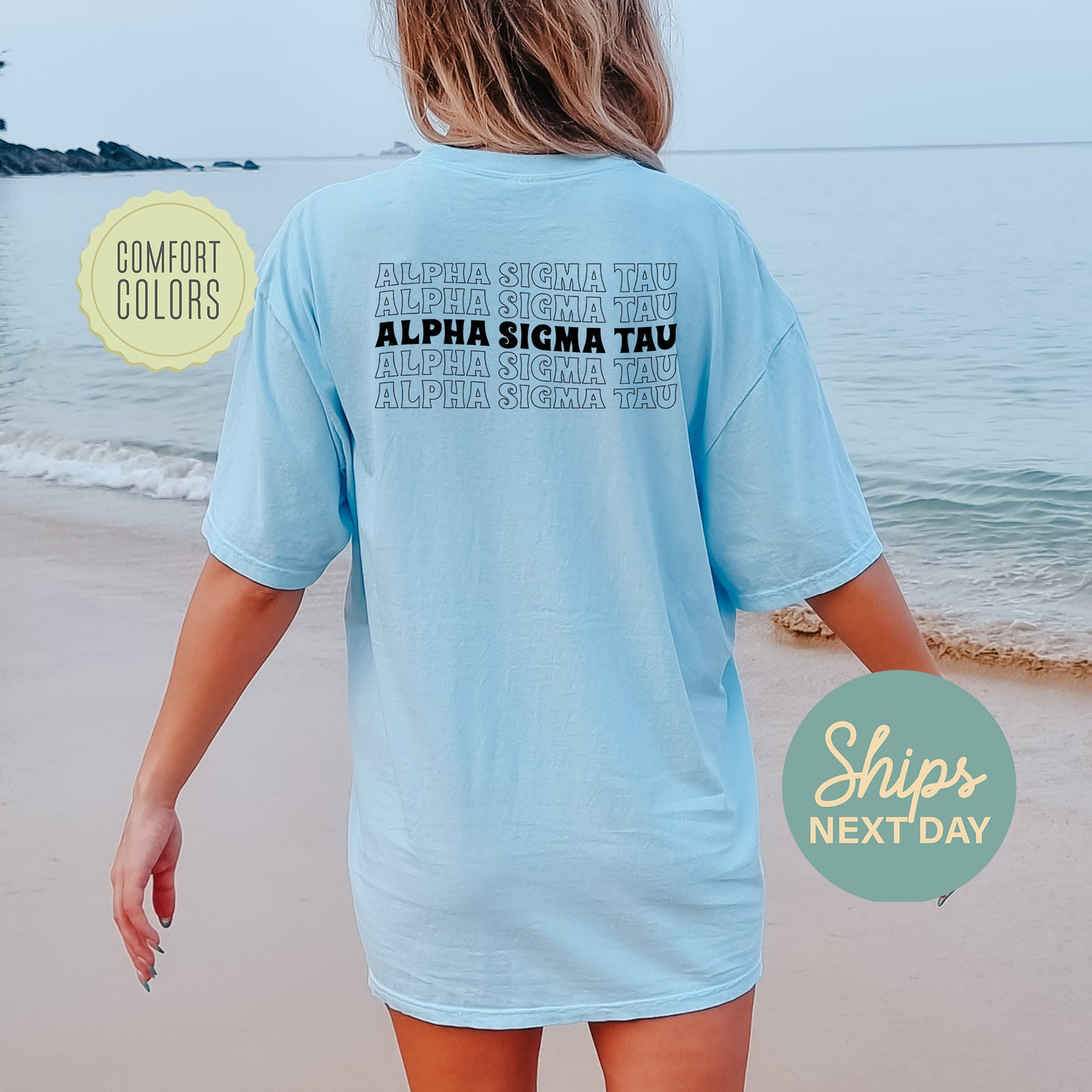 Alpha Sigma Tau Wavy Letters Comfort Colors Sorority T-shirt _ 33405g