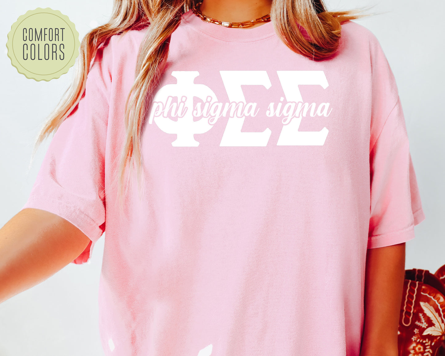 Phi Sigma Sigma Sliced White Letters Comfort Colors Sorority T-shirt _ 2257g