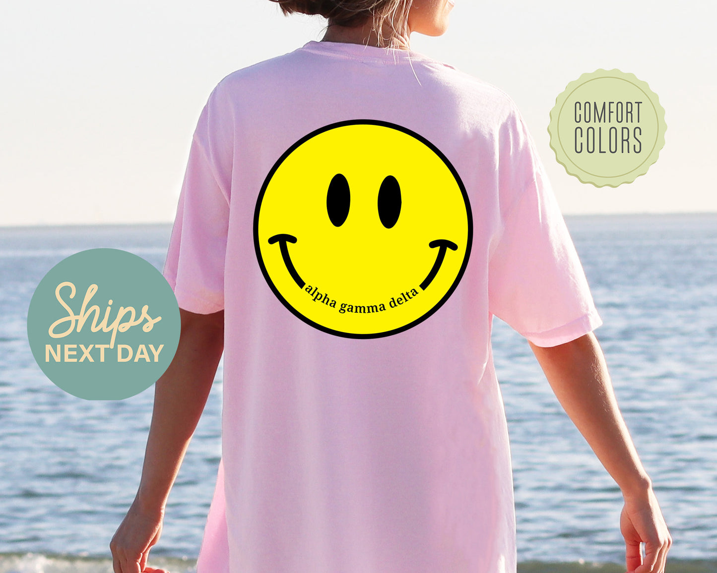 Alpha Gamma Delta Smiley Face Comfort Colors Sorority T-shirt_ 32845g