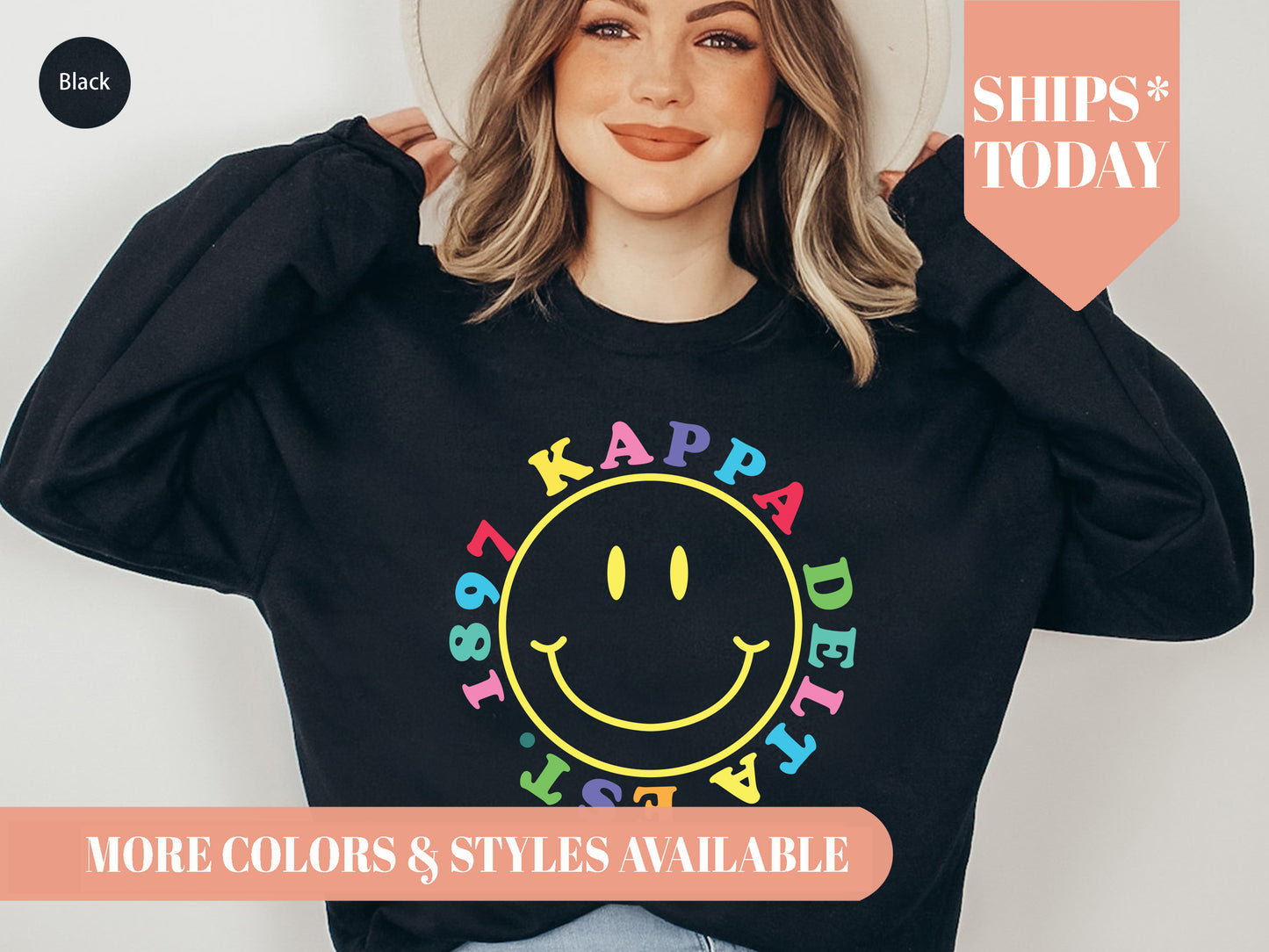 Kappa Delta Radiating Smiley Face Sorority Sweatshirt _ 3245g