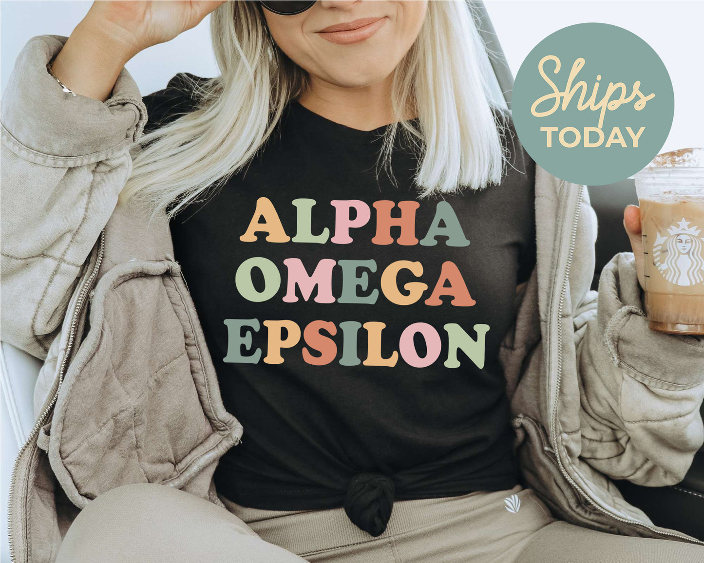 Alpha Omega Epsilon Bright and Colorful Sorority T-shirt _ 3468g