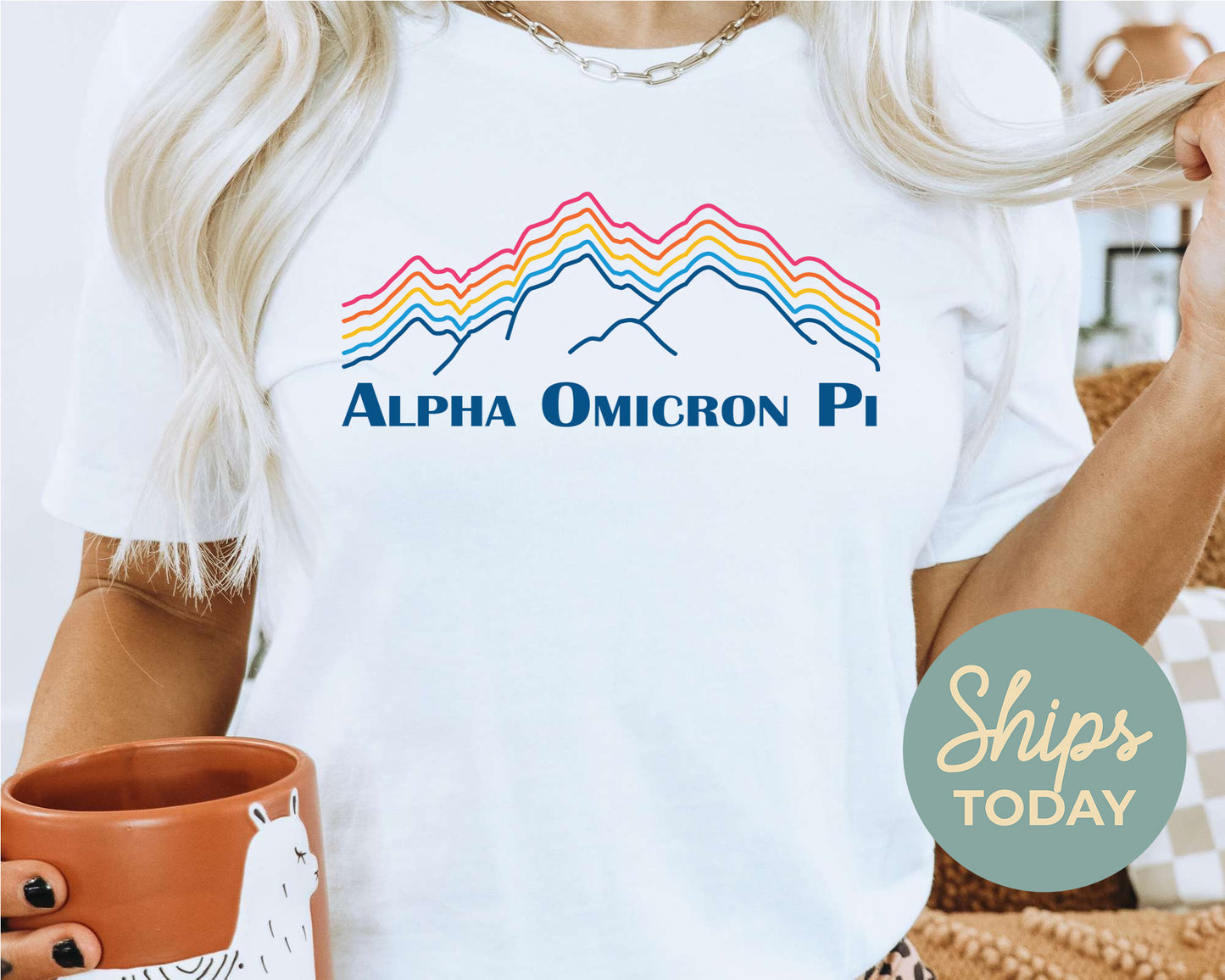 Alpha Omicron Pi Rainbow Mountains Sorority T-shirt _ 2633g