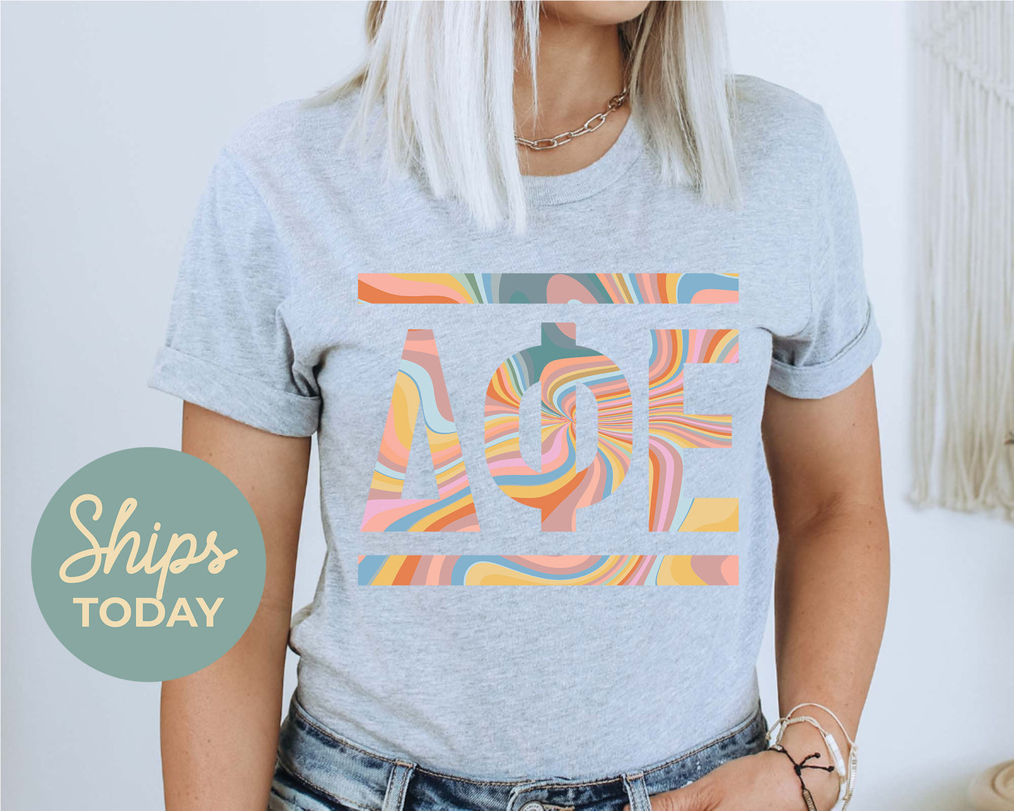 Delta Phi Epsilon Multicolor Letters Sorority T-shirt _ 30473g