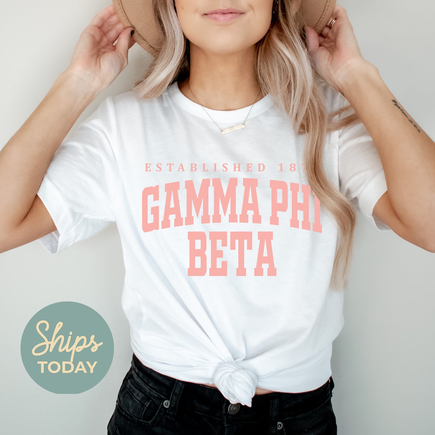 Gamma Phi Beta Bold Letters Sorority T-shirt _ 35134g