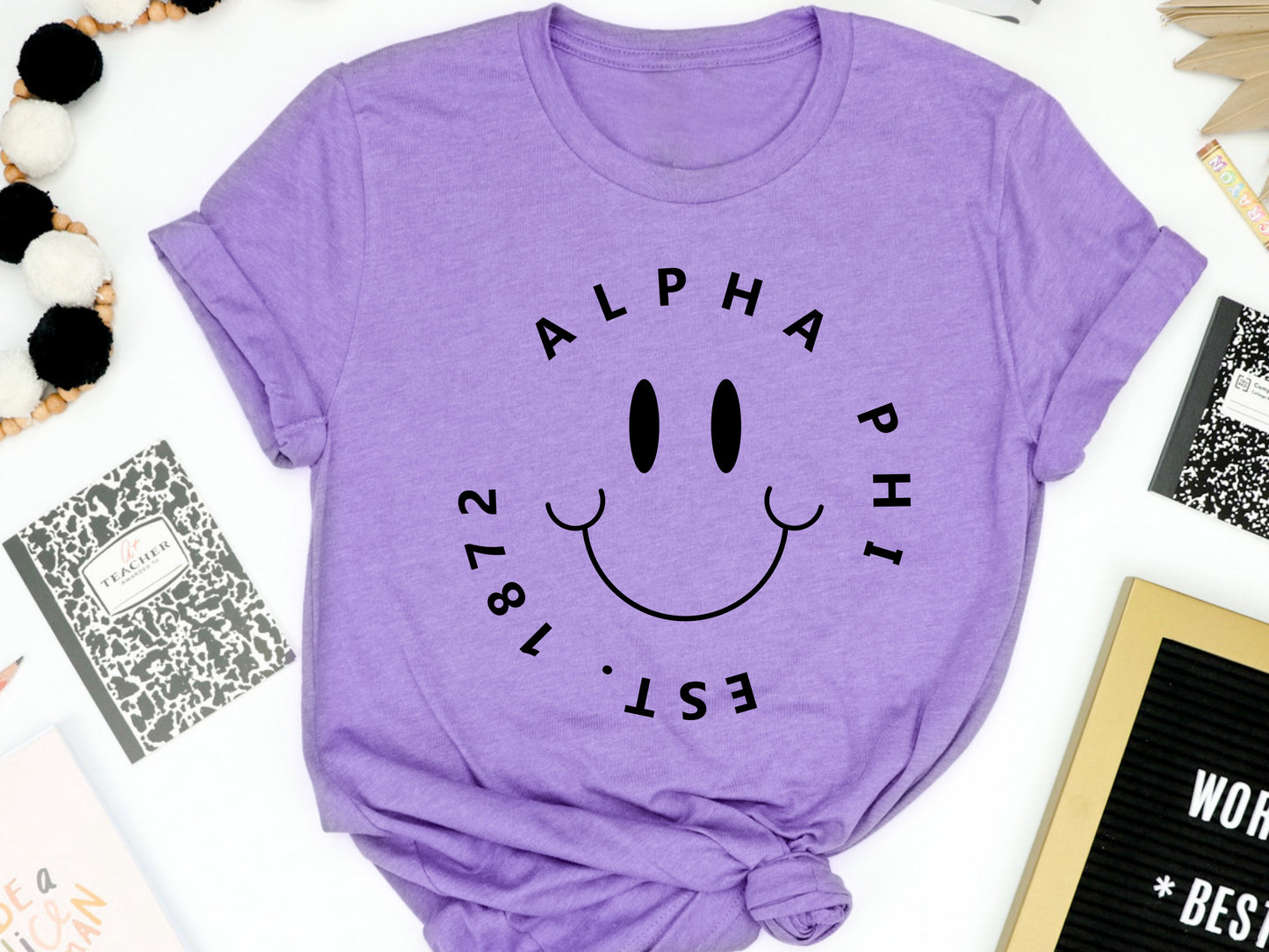 Alpha Phi Smiley Face Halo Sorority T-shirt _ 2504g