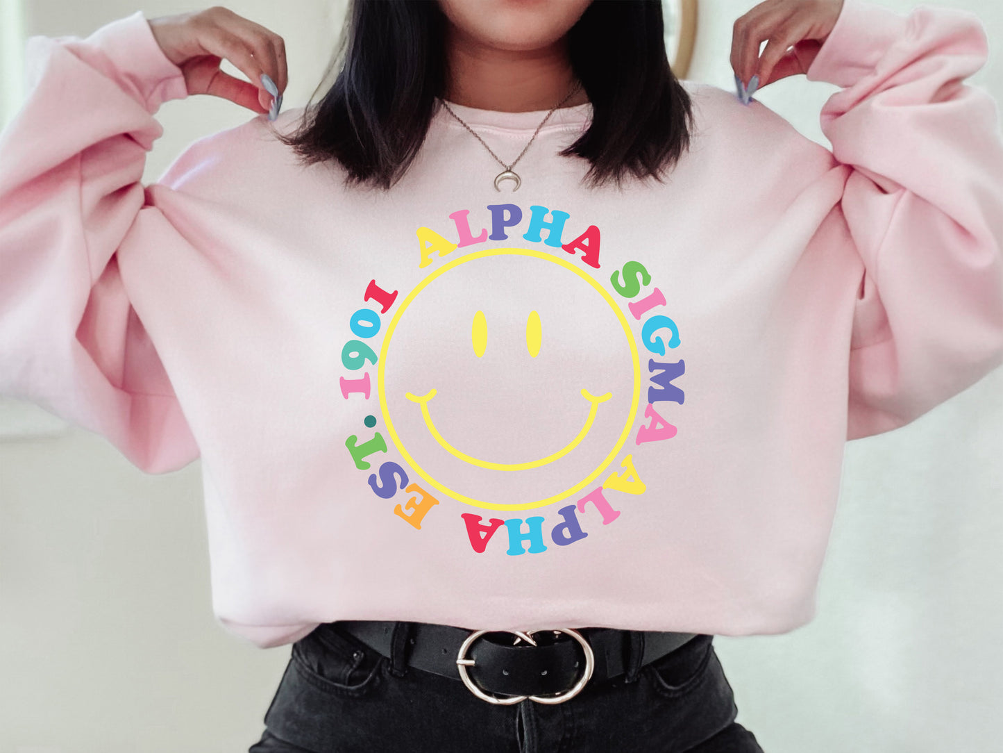 Alpha Sigma Alpha Radiating Smiley Face Sorority Sweatshirt _ 3233g