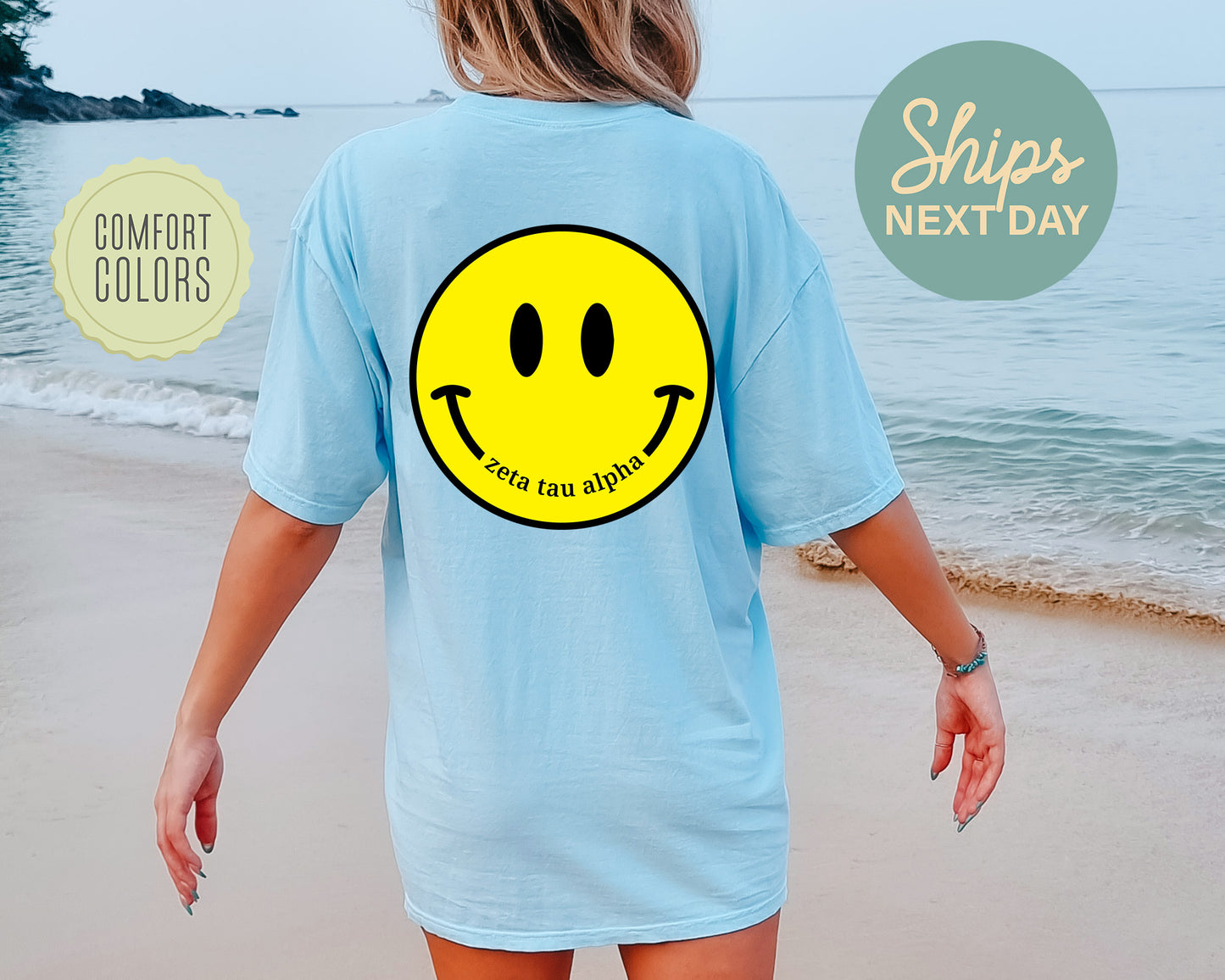 Zeta Tau Alpha Smiley Face Comfort Colors Sorority T-shirt _ 32867g