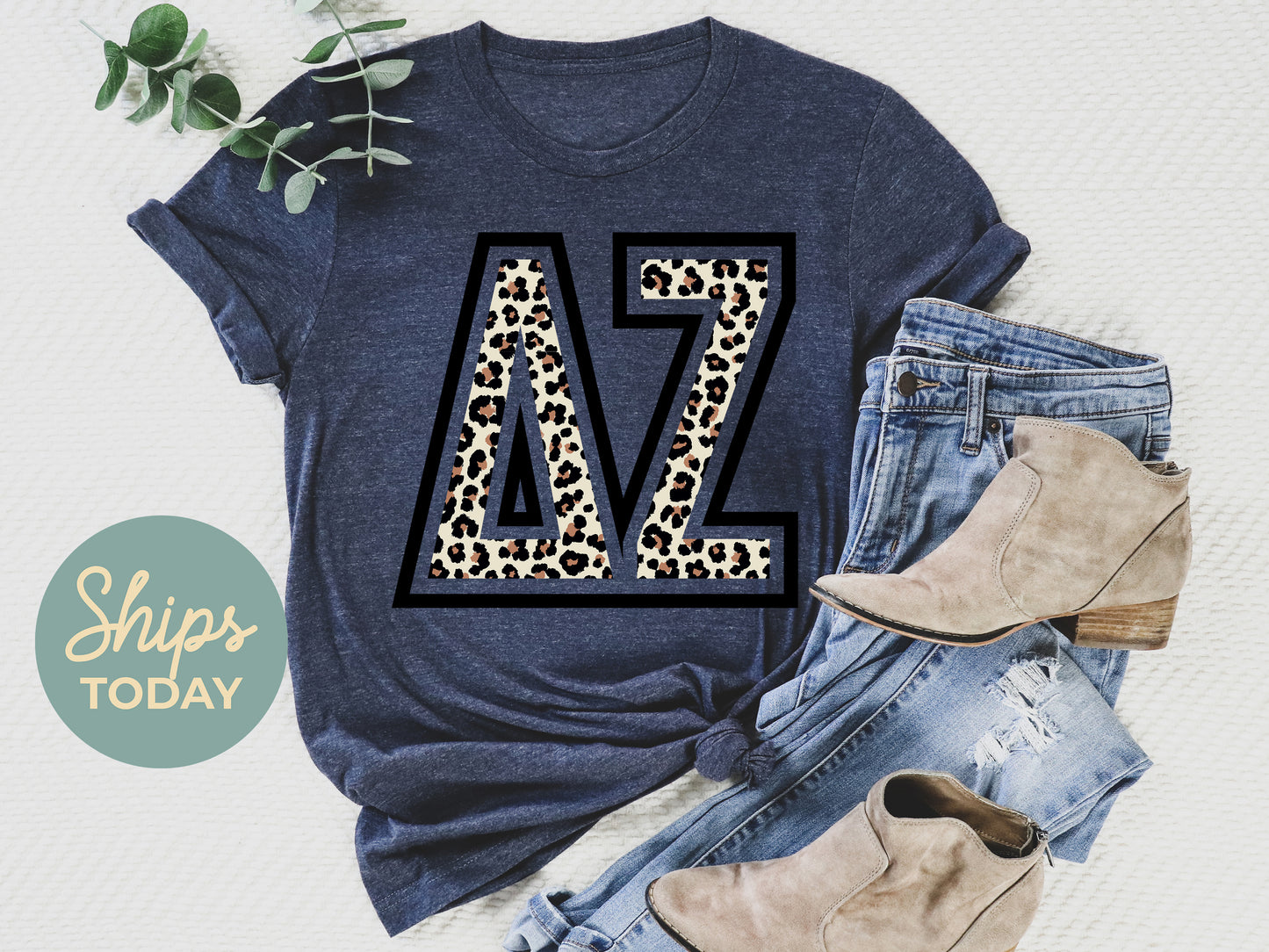 Delta Zeta Leopard Greek Letters Sorority T-shirt _ 30448g