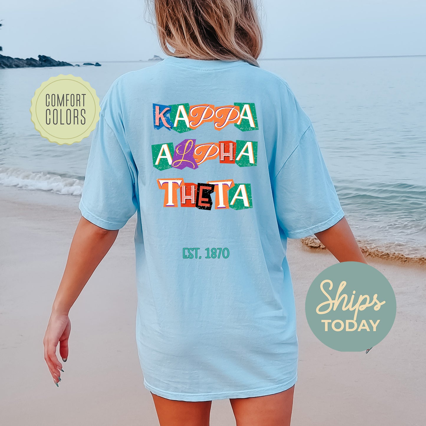 Kappa Alpha Theta Letter Cuts Comfort Colors Sorority T-shirt _ 35902g