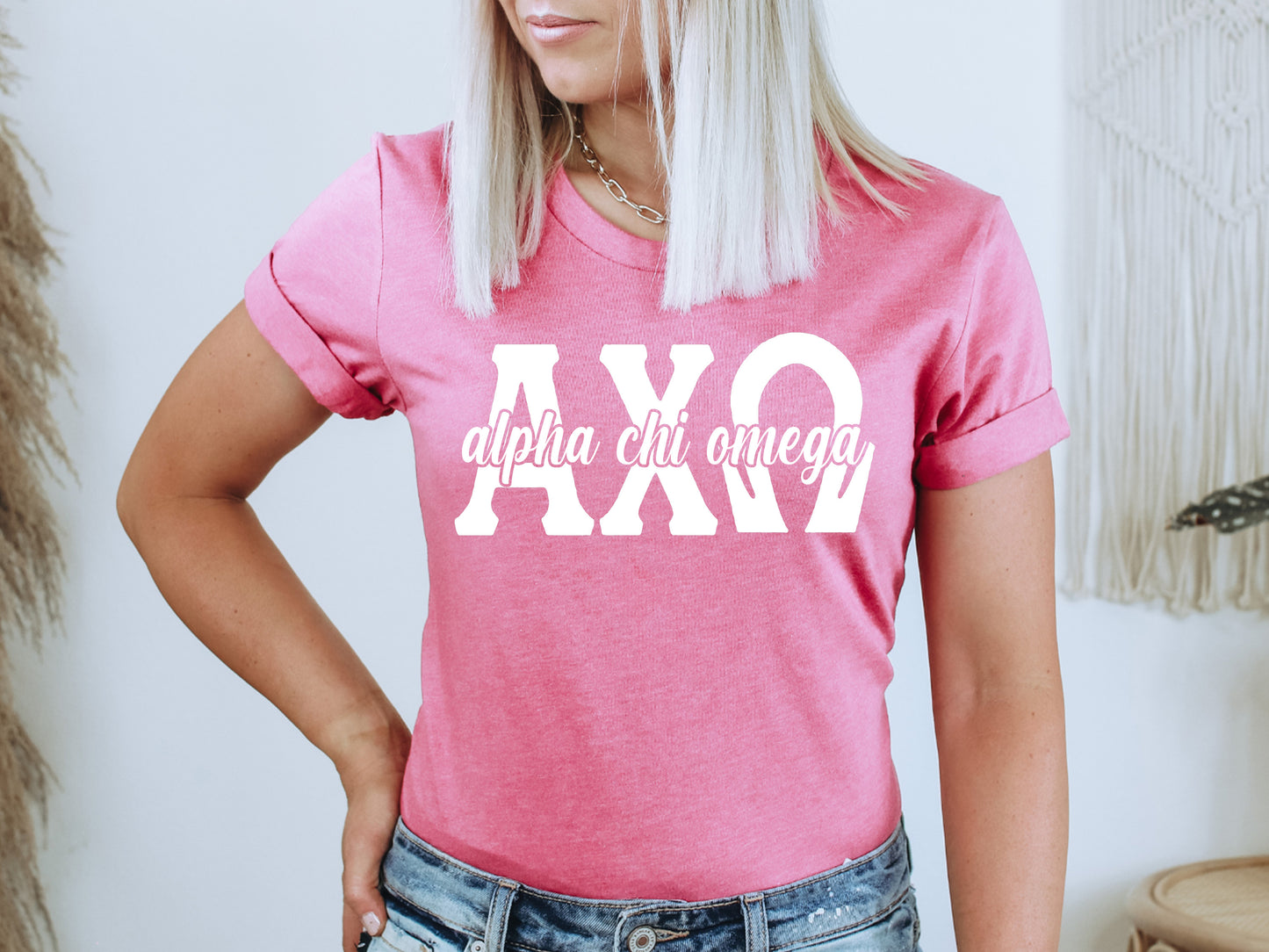 Alpha Chi Omega Sliced White Letters Sorority T-shirt _ 2238g