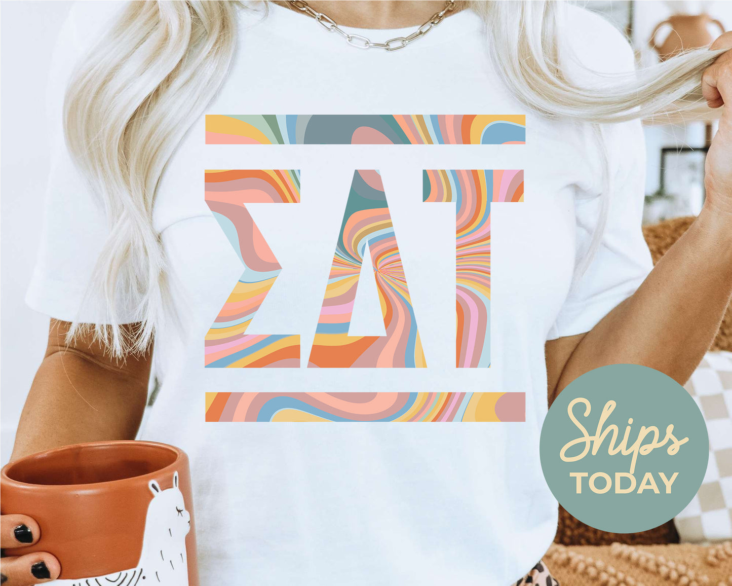 Sigma Delta Tau Multicolor Letters Sorority T-shirt _ 30482g