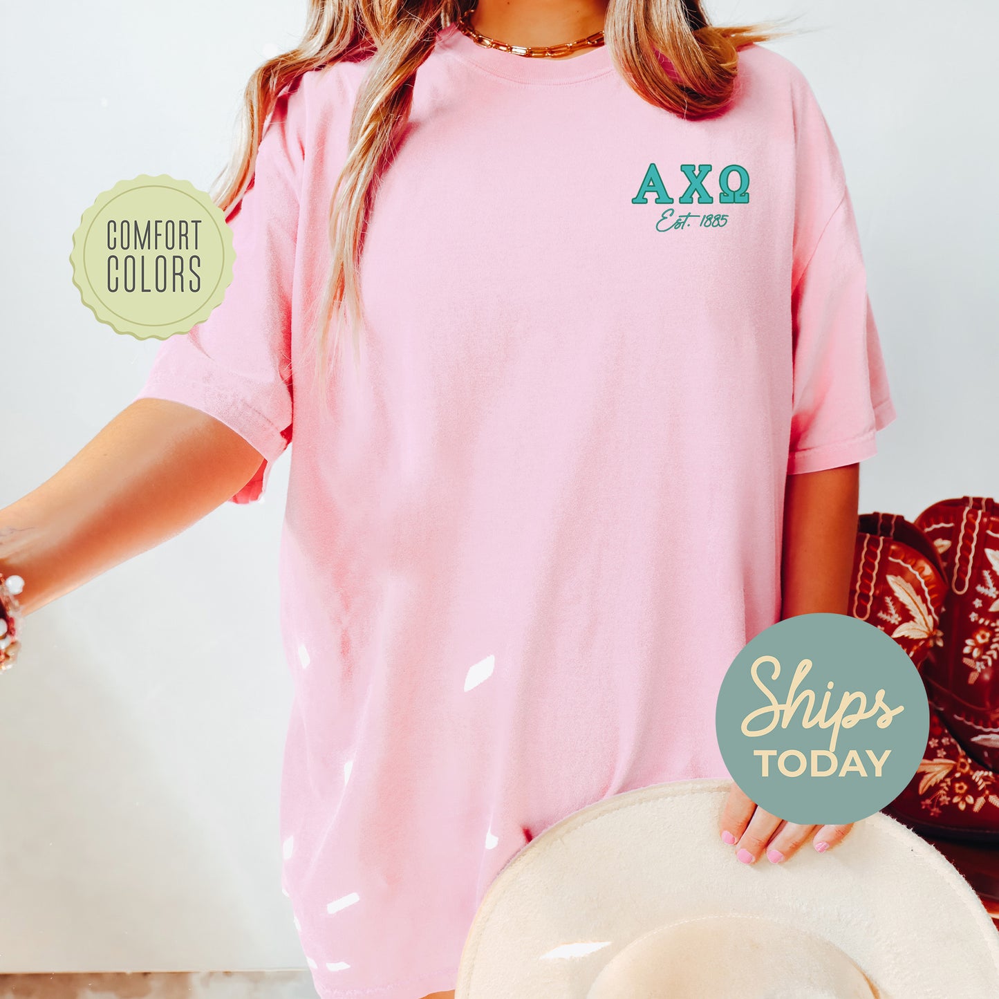 Alpha Chi Omega Letter Cuts Comfort Colors Sorority T-shirt _ 35887g