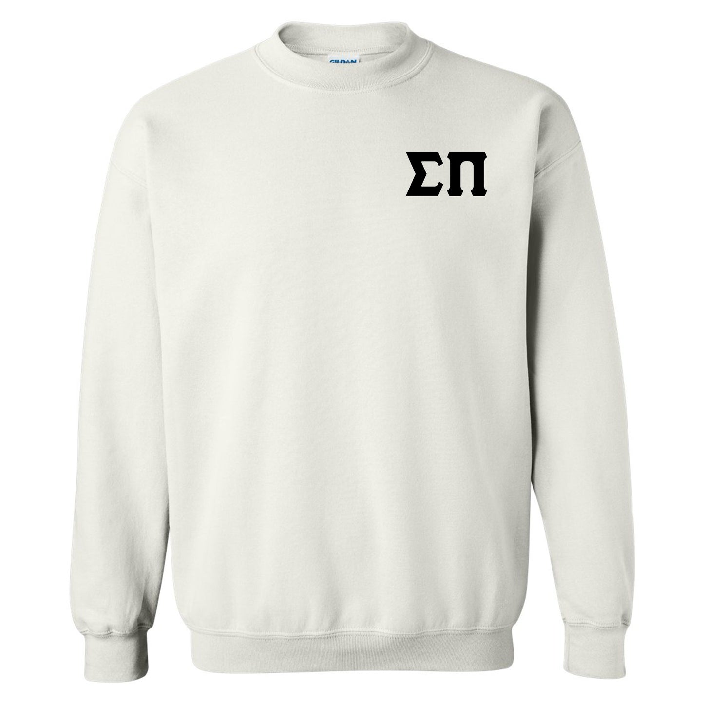 a white sweatshirt with black letters on it