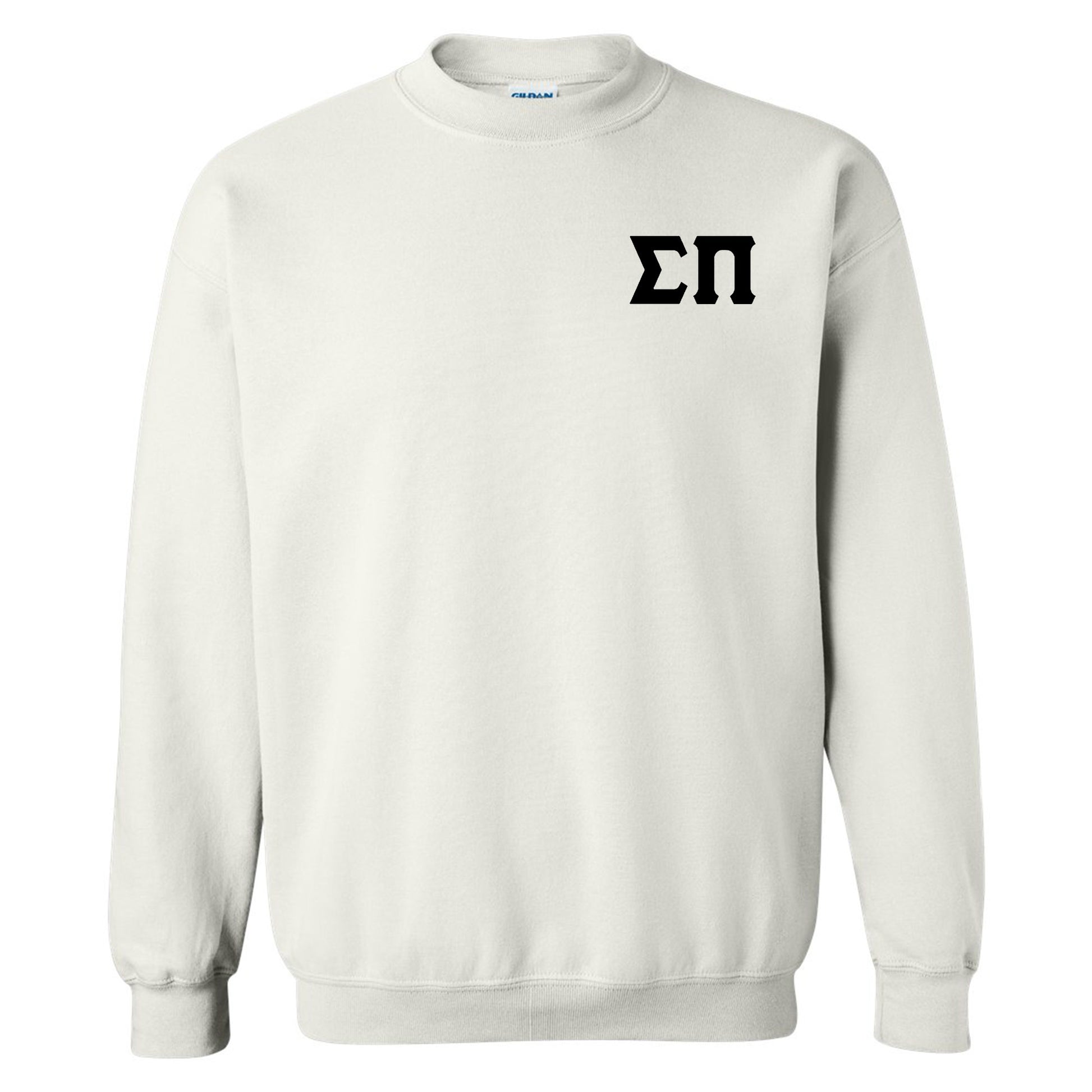 a white sweatshirt with black letters on it