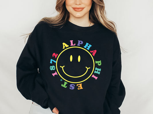 Alpha Phi Radiating Smiley Face Sorority Sweatshirt _ 3232g