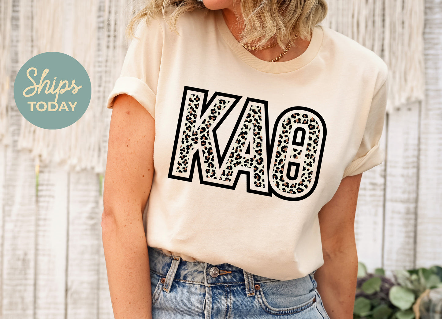Kappa Alpha Theta Leopard Greek Letters Sorority T-shirt _ 30450g
