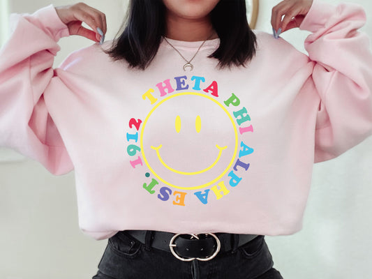 Theta Phi Alpha Radiating Smiley Face Sorority Sweatshirt _ 3253g