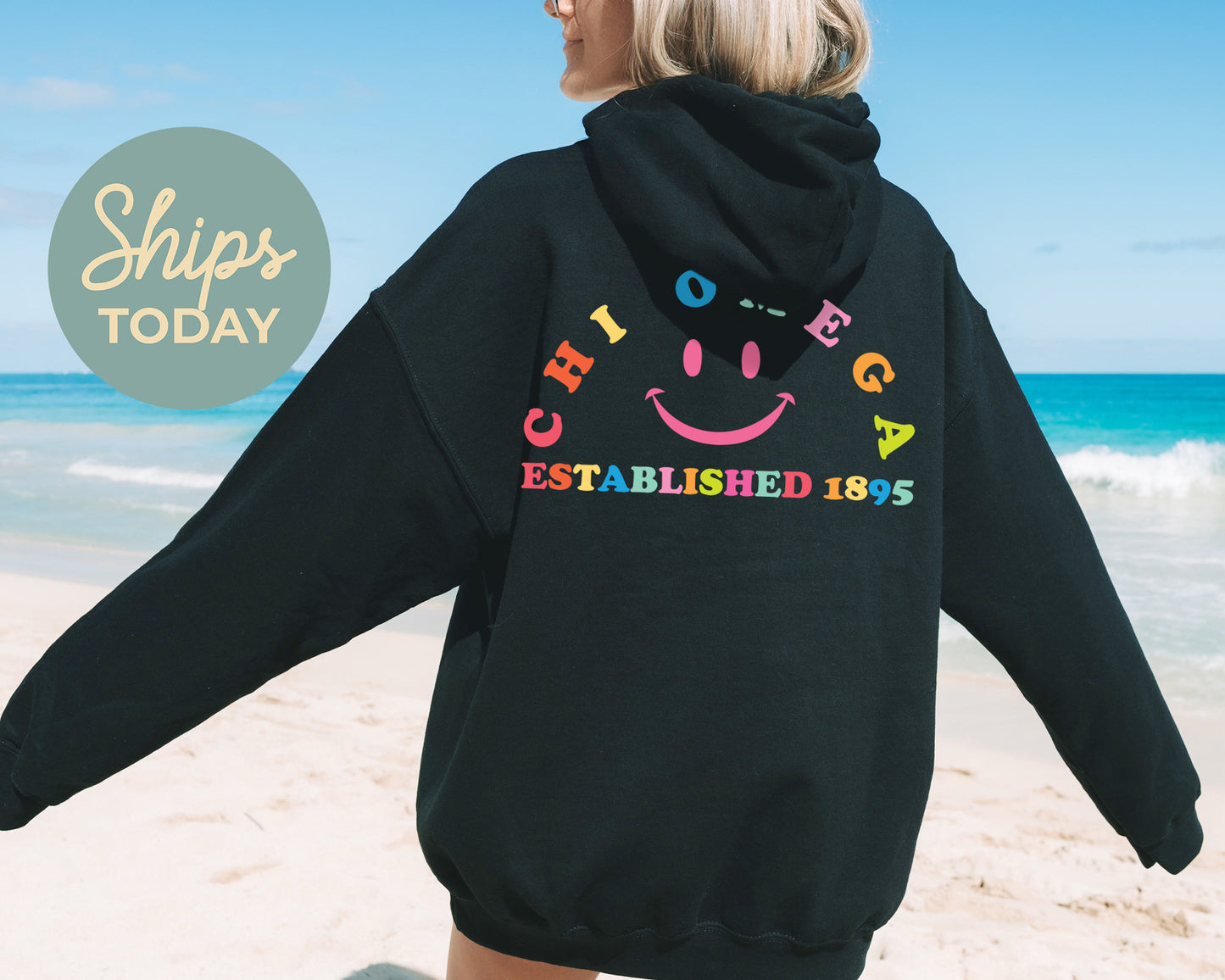 Chi Omega Gleaming Smiley Face Sorority Hoodie _ 33059g