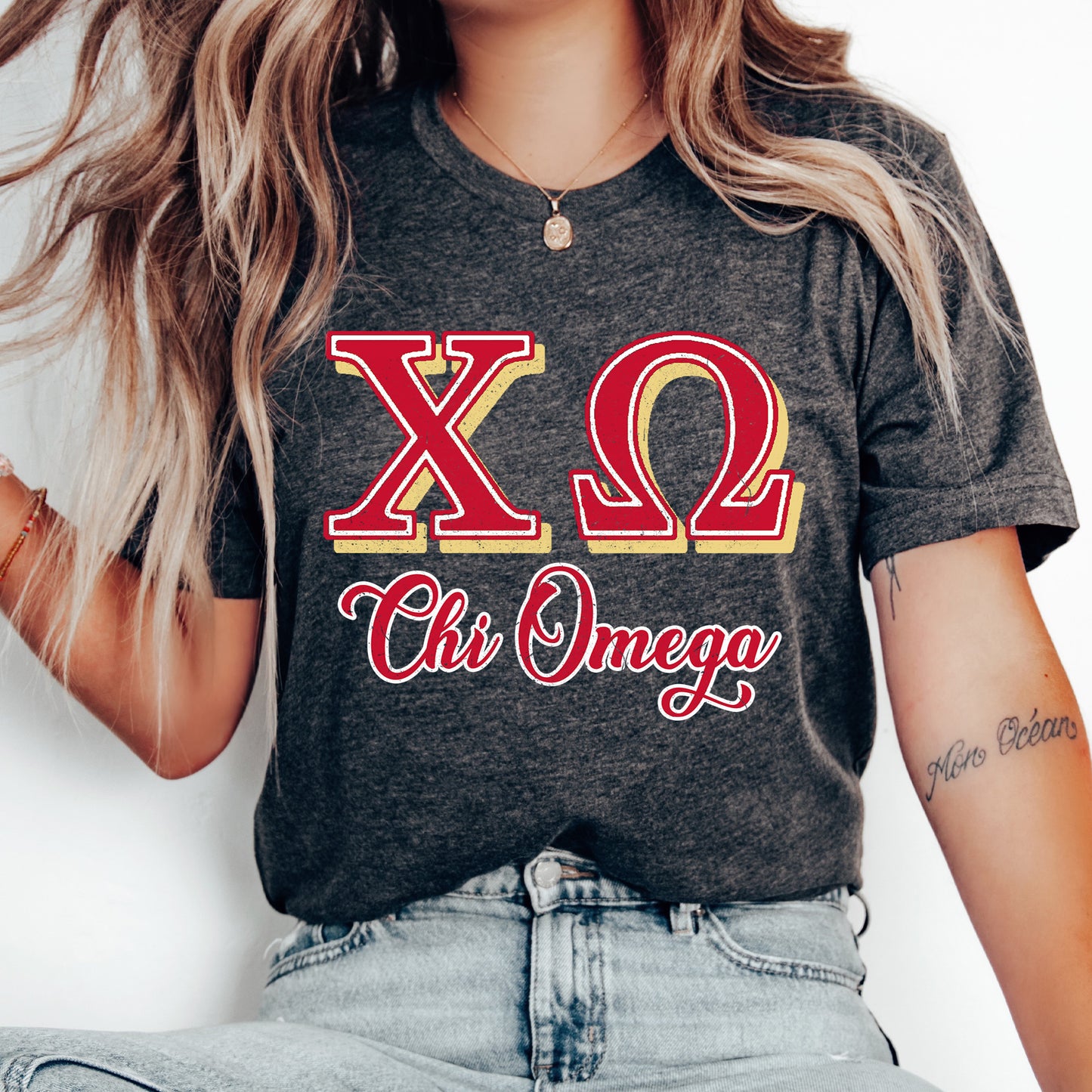 Chi Omega Greek Colors Sorority T-shirt _ 36078g