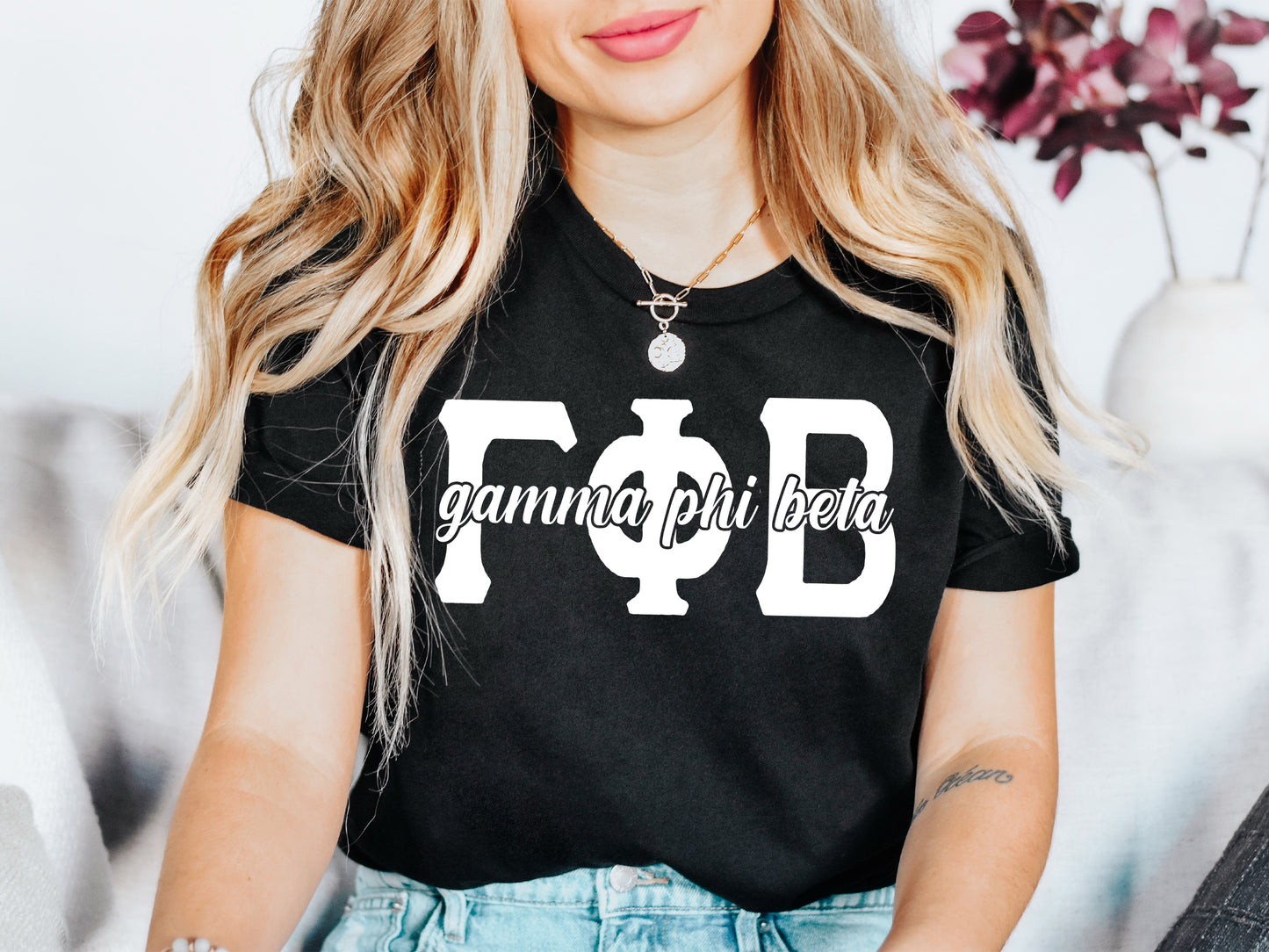 Gamma Phi Beta Sliced White Letters Sorority T-shirt _ 2252g