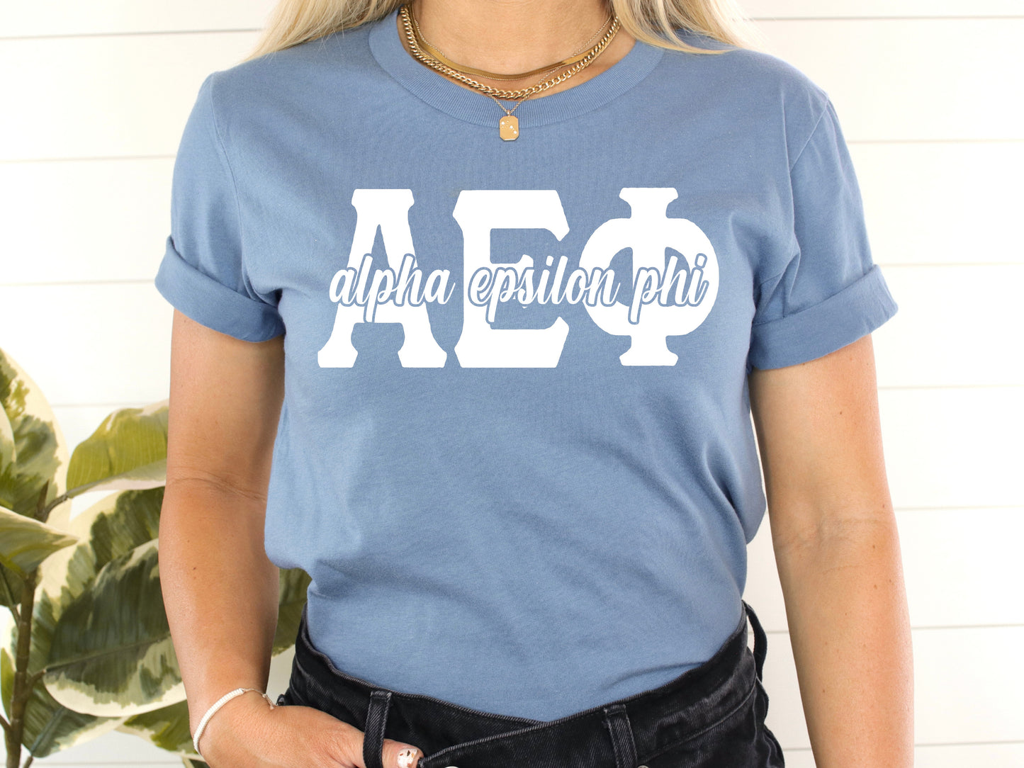 Alpha Epsilon Phi Sliced White Letters Sorority T-shirt _ 2240g
