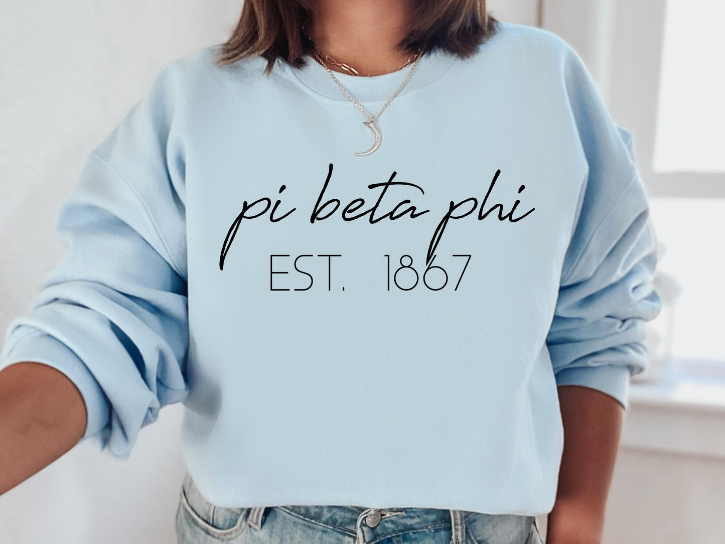 Pi Beta Phi Black Calligraphy Sorority Sweatshirt _ 2337g
