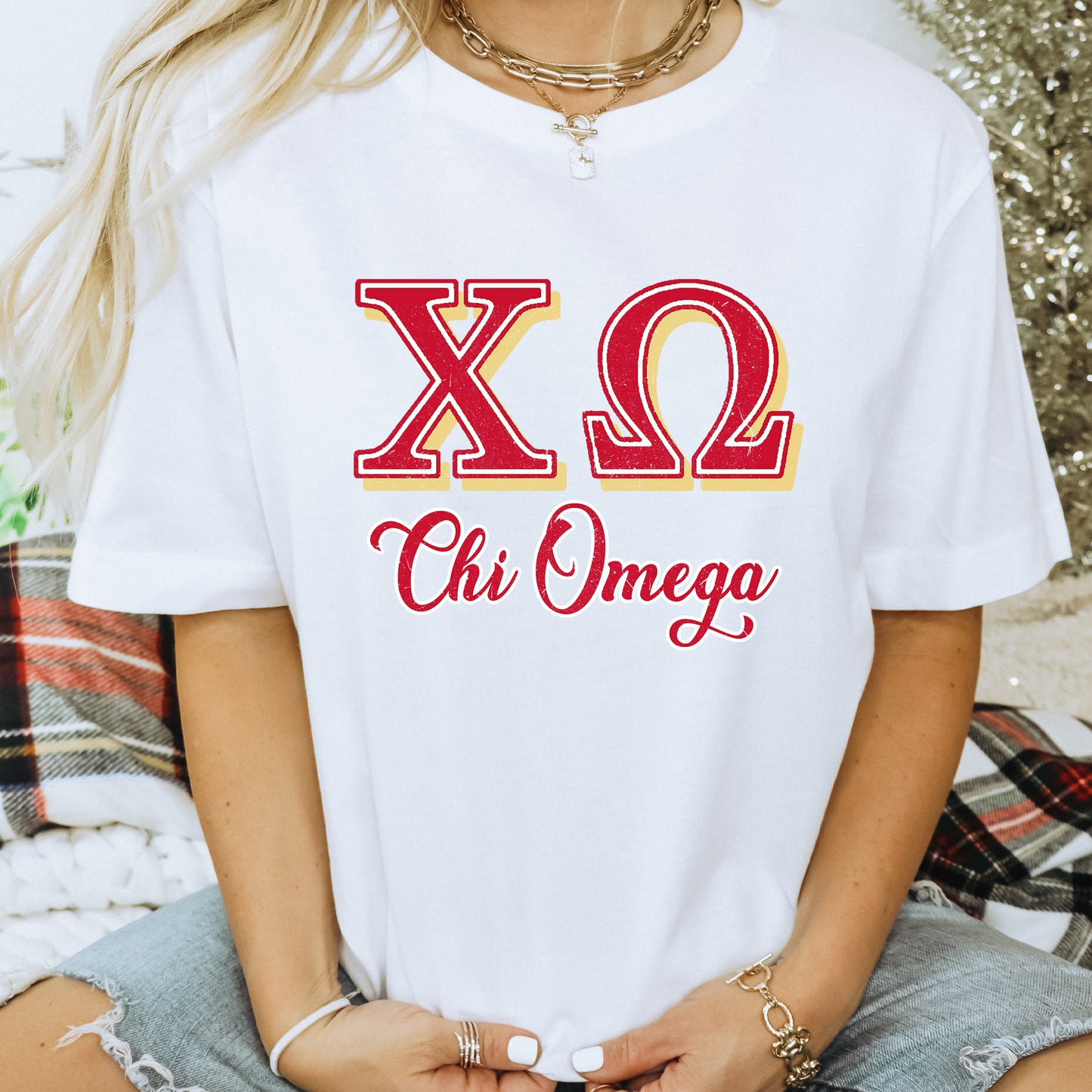 Chi Omega Greek Colors Sorority T-shirt _ 36078g
