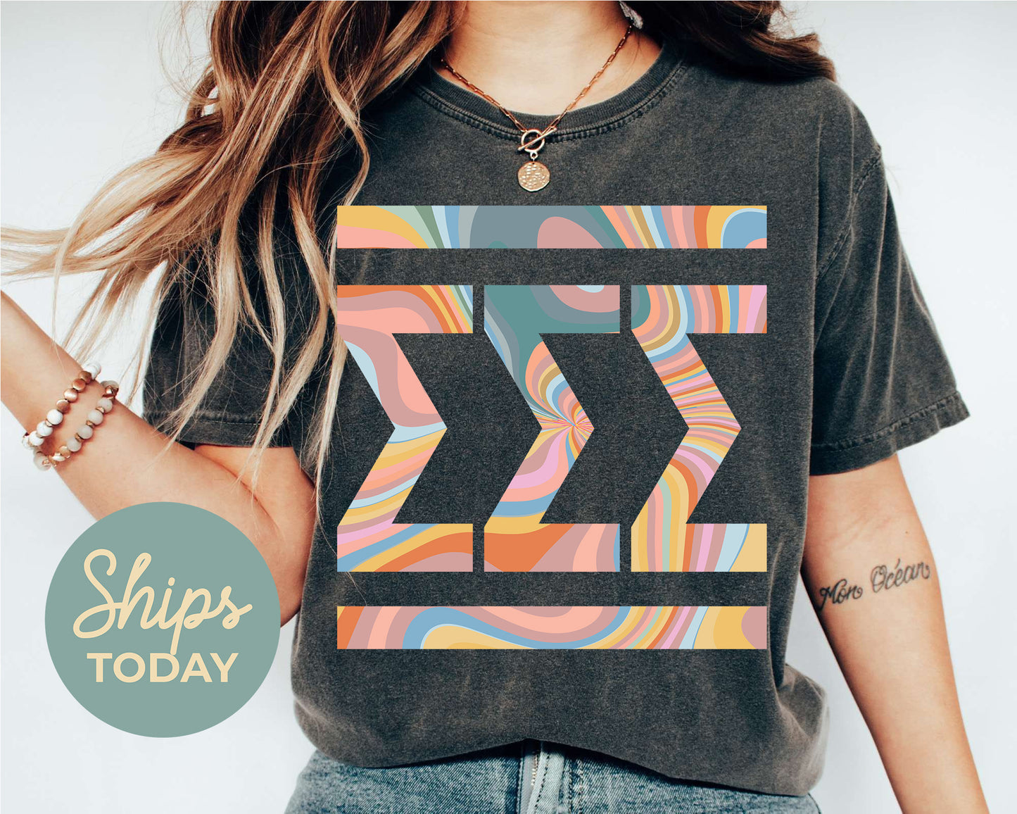 Sigma Sigma Sigma Multicolor Letters Sorority T-shirt _ 30484g
