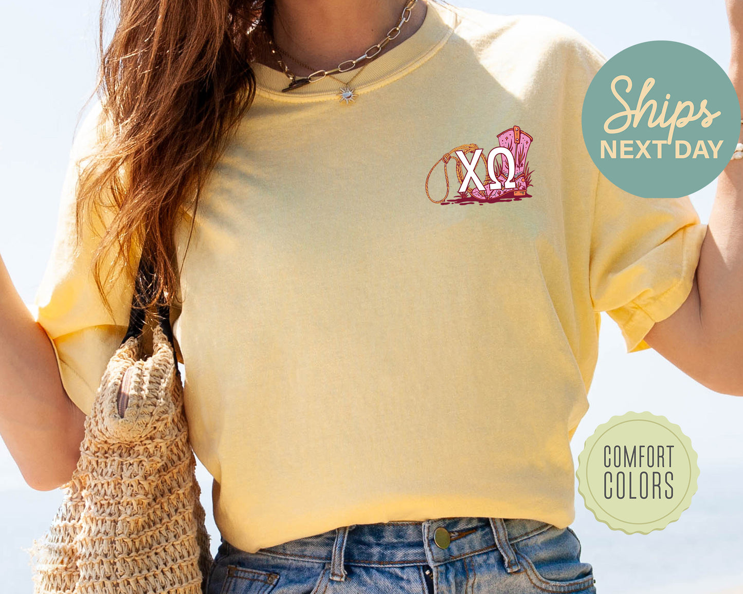 Chi Omega Roundin' Up the Best Comfort Colors Sorority T-shirt _ 32903g