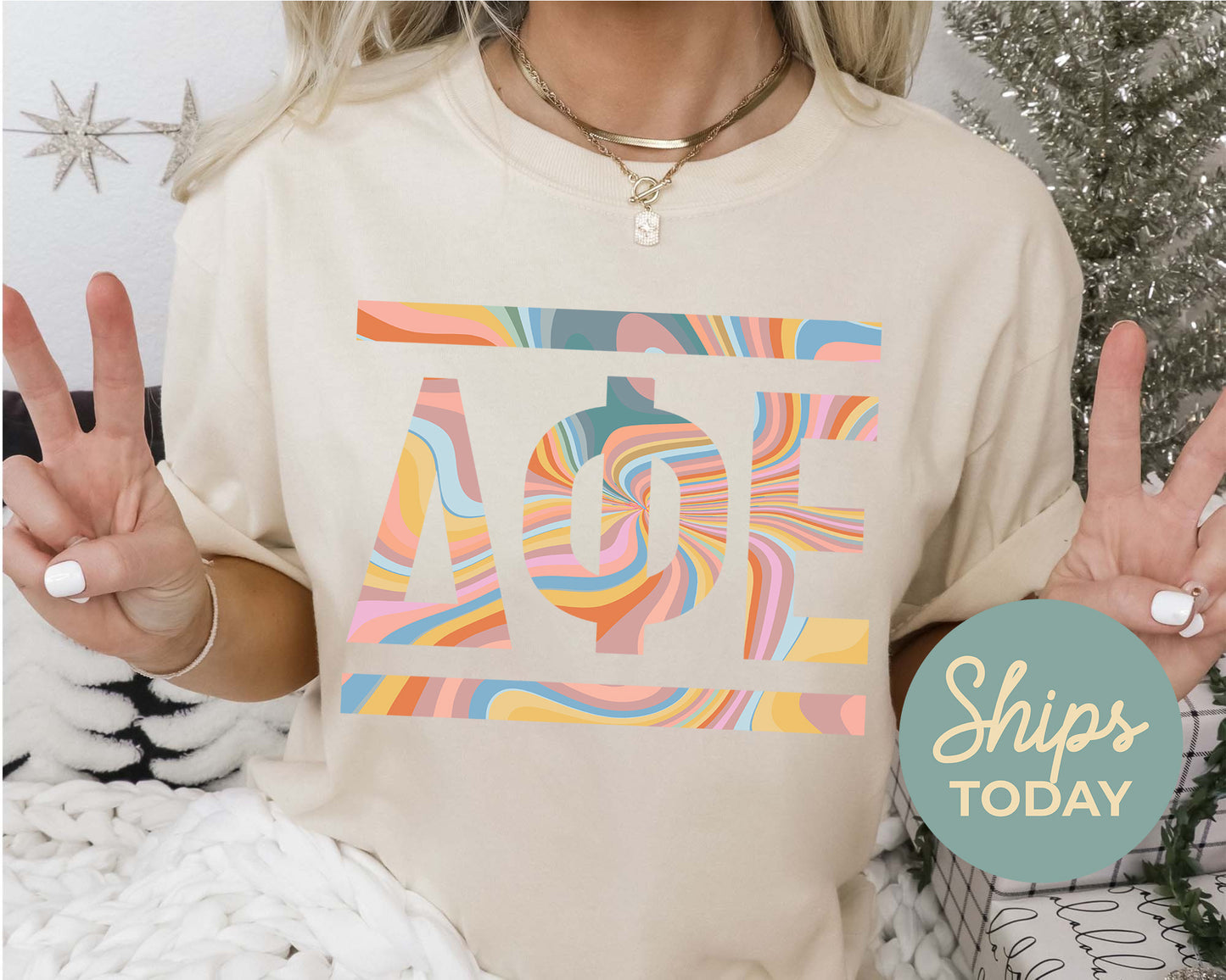 Delta Phi Epsilon Multicolor Letters Sorority T-shirt _ 30473g