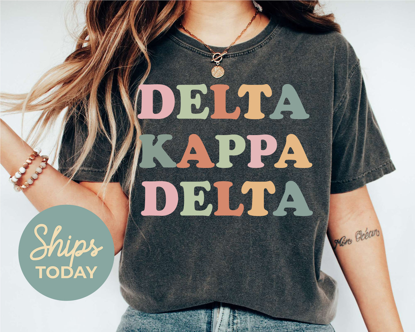 Delta Kappa Delta Bright and Colorful Sorority T-shirt _ 3470g