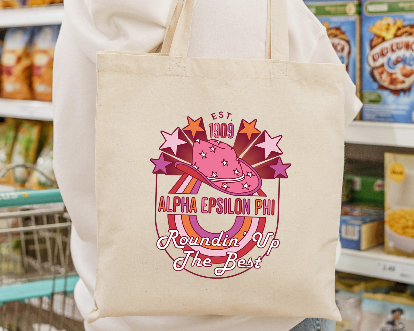 Alpha Epsilon Phi Roundin' Up the Best Sorority Tote Bag _ 34595g