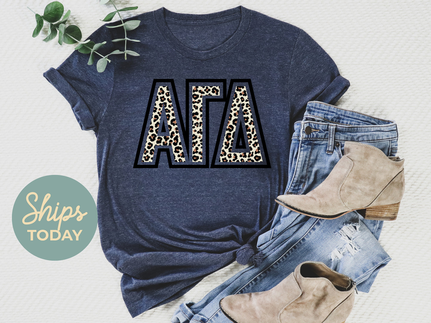 Alpha Gamma Delta Leopard Greek Letters Sorority T-shirt _ 30438g