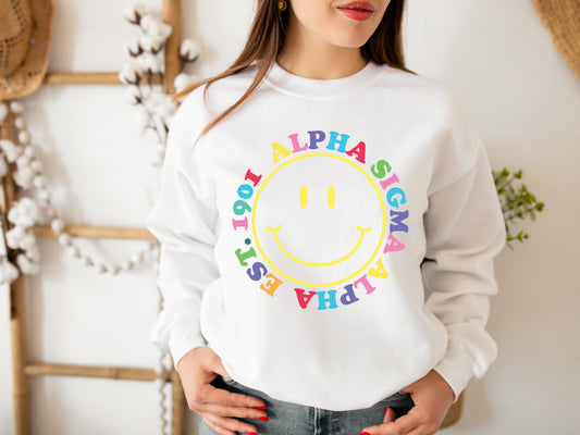 Alpha Sigma Alpha Radiating Smiley Face Sorority Sweatshirt _ 3233g