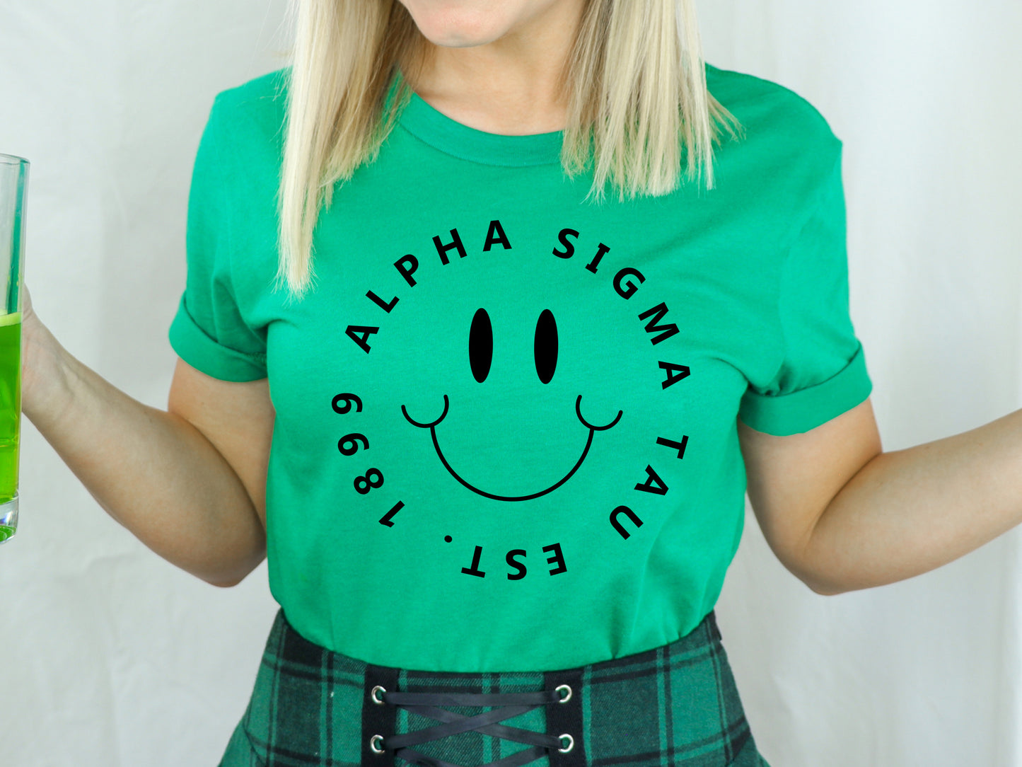 Alpha Sigma Tau Smiley Face Halo Sorority T-shirt _ 2506g