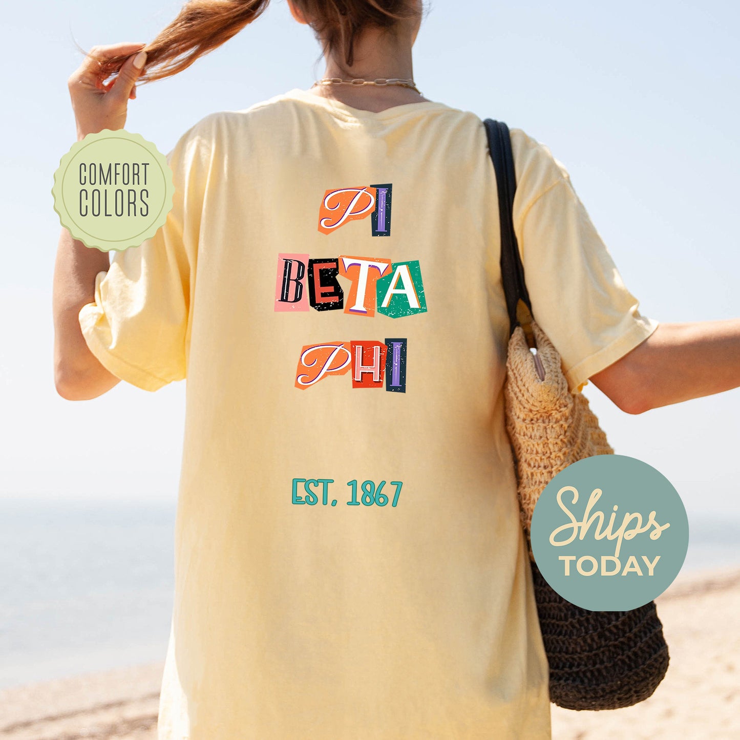 Pi Beta Phi Letter Cuts Comfort Colors Sorority T-shirt _ 35906g