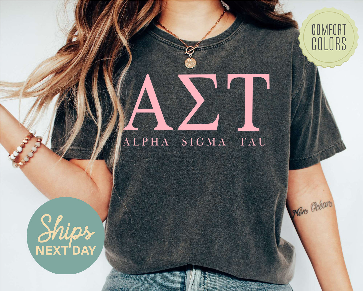 Alpha Sigma Tau Everything Pink Comfort Colors Sorority T-shirt _ 317g
