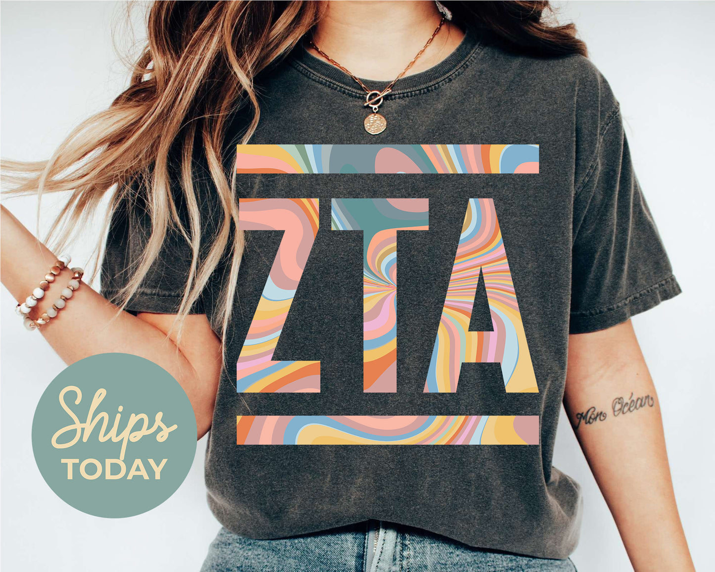 Zeta Tau Alpha Multicolor Letters Sorority T-shirt _ 30486g