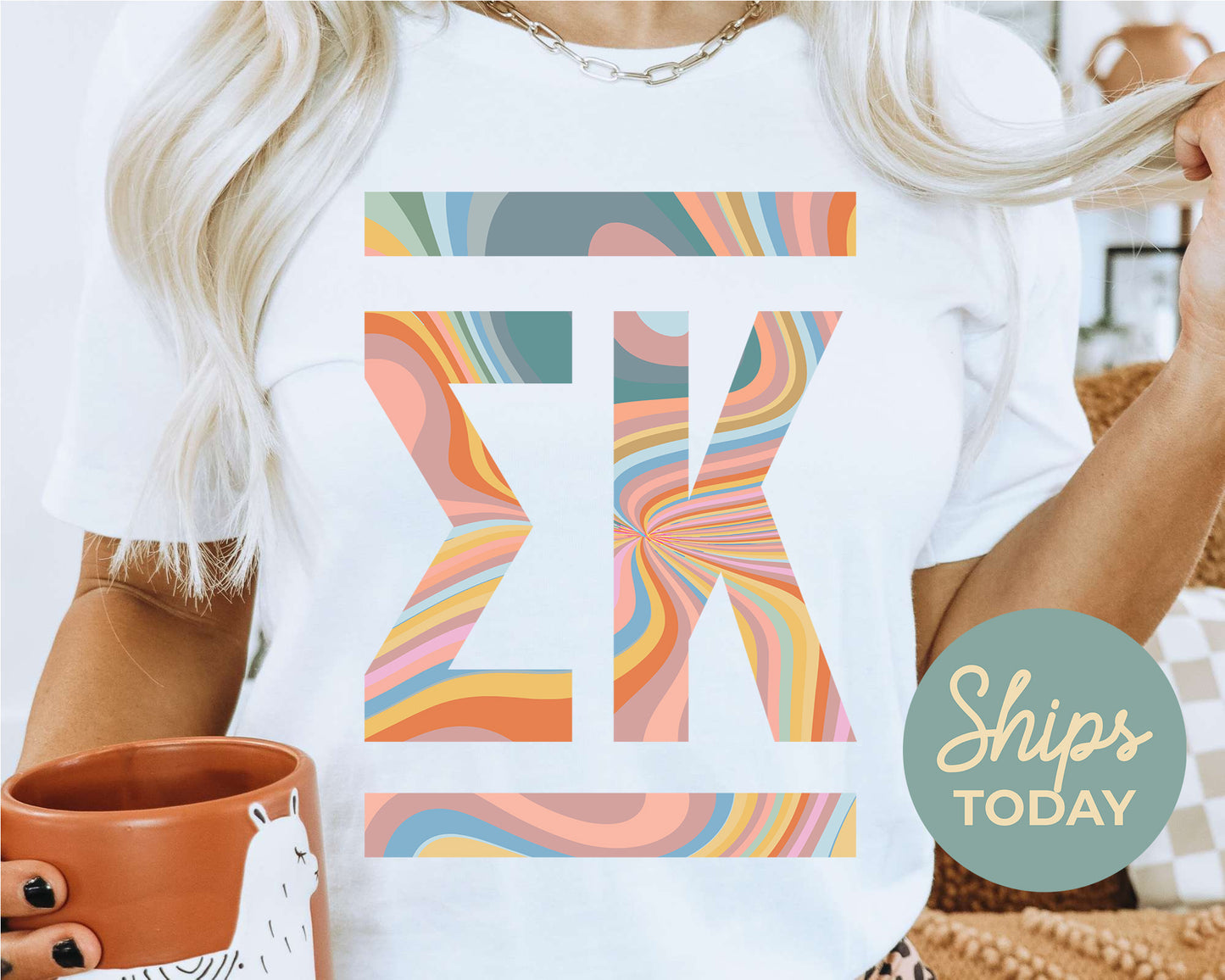 Sigma Kappa Multicolor Letters Sorority T-shirt _ 30483g